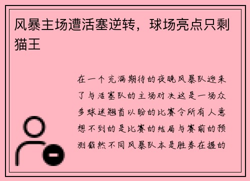 风暴主场遭活塞逆转，球场亮点只剩猫王